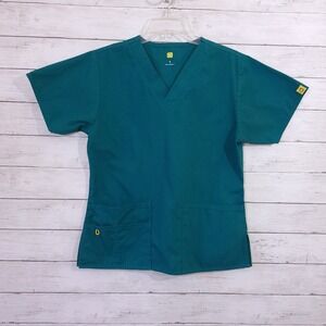 Wink Womens Size Small Green V Neck Scrub Top Short Sleeve Medical Uniform
